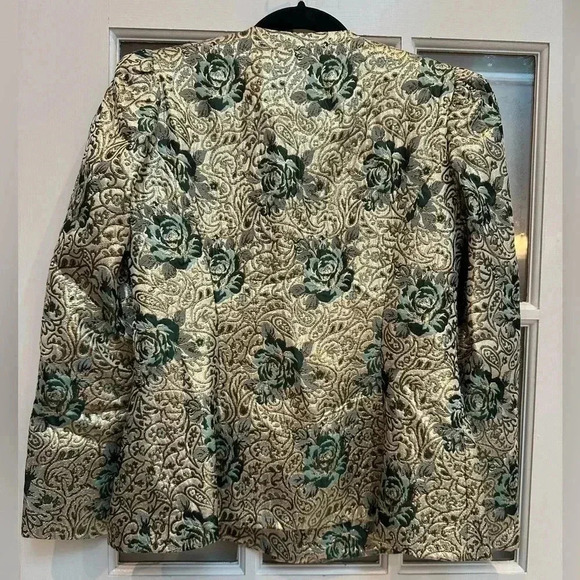 Vintage Neiman Marcus Gold Metallic Shimmer Rose 80’s Rock Glam Blazer Size 8 M - Picture 2 of 16